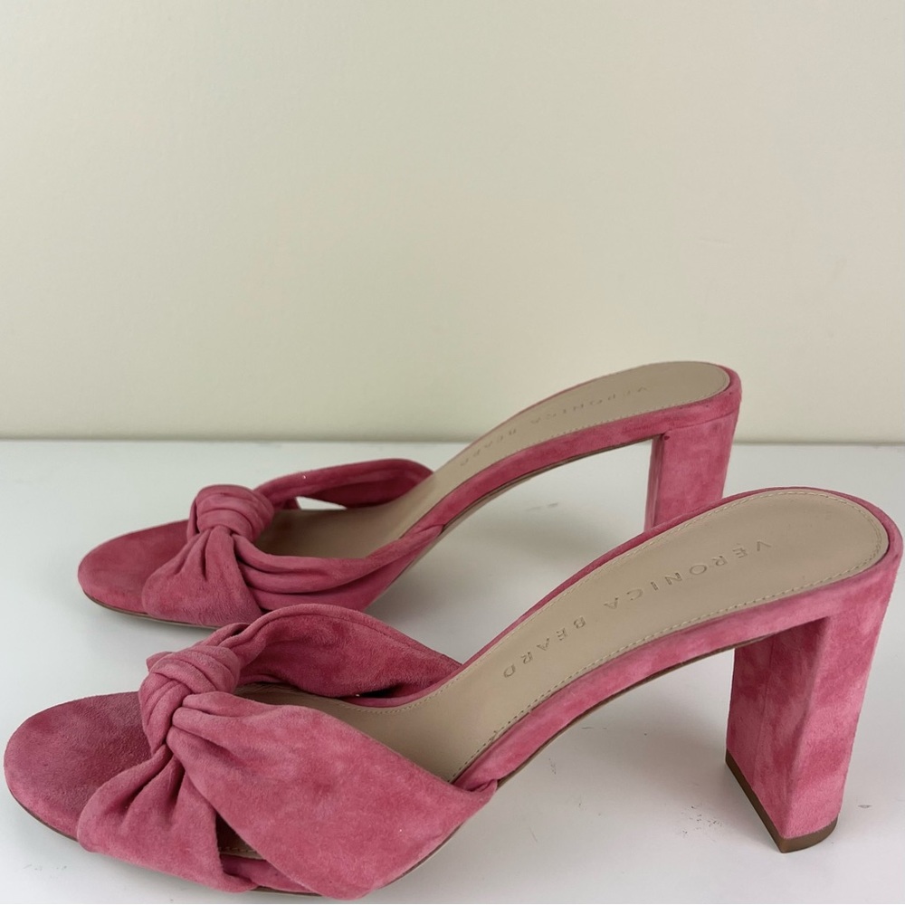 NEW VERONICA BEARD PINK SUEDE KNOT-FRONT SANDALS - Picture 7 of 13